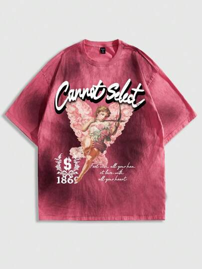 Camiseta de manga corta con estampado de ángel vintage para hombre, moda de verano