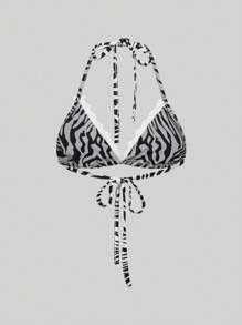 ROMWE Grunge Punk Y2K 性感宝贝斑马条纹度假风格全身印花三角形上衣露背装和超短裙 2 件套