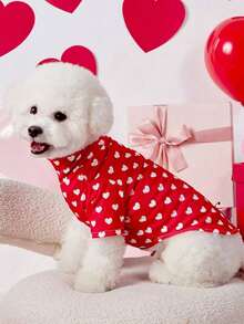 PETSIN تي شيرت قطني ذو رقبة عالية محبوك بطبعات قلب عيد الحب الحمراء، لطيف وأنيق للحيوانات الأليفة ، مريح للربيع والصيف - متعدد الألوان - مشاهدة 3