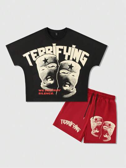 Set di magliette oversize con stampa di ritratto, stile retrò da strada, per uomo