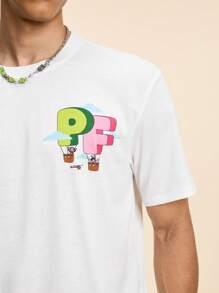 Paul Frank X SHEIN Conjunto de camiseta de manga corta con estampado de dibujos animados y letras, y pantalones cortos para hombre