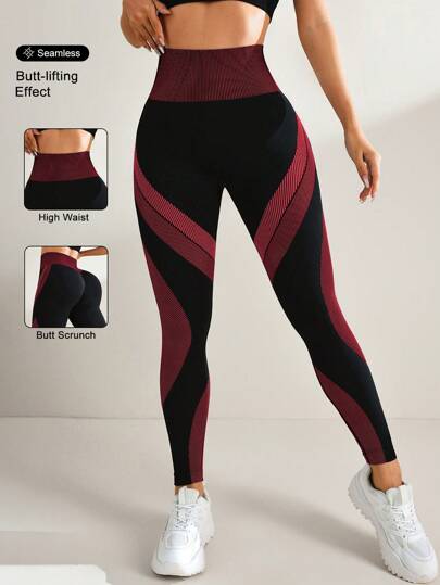 Seamluxe SHEIN Sport High Waist Seamless Contrast Color Splicing Sport Leggings Yoga Women Pants