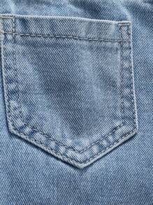 SHEIN Playful Pals Denimly Young Girls Vintage Vacation Casual Urban Light Wash Color Handmade 3D Crochet Denim Straight Leg Pants With Elastic Waistband And Button Closure - Light Wash - View 6