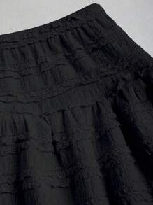 Sweetra 2pcs Women Frill Trim Cami Top And Frill Trim A-Line Mini Skirt Set, Spring/Summer - Black - View 6