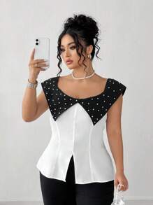 SHEIN Clasi Camicia estiva elegante da donna con bolle di perle, taglie forti