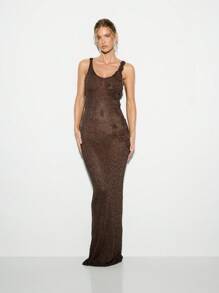 KIZN Abito da sera lungo in maglia metallica, con applicazioni, da cerimonia, per feste, matrimoni, eventi speciali, scollo a cuore, glamour