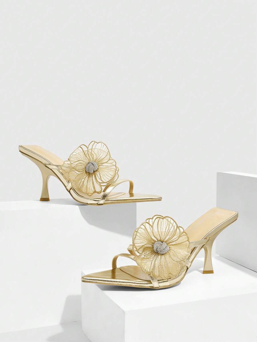 CUCCOO SZL Women's Fashion Thin Strap Open Toe Lightweight 3D Floral Sexy High Heel Sandals
