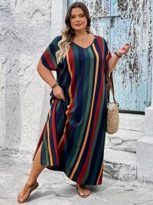 SHEIN CURVE+ Plus Size Allover Lemon Print, Maxi Long Beach Midi Dress With Side, For Summer And Autumn Vacation Curve Plus Country Dress, Curve Plus, Boho Vacationbeach Outfits For Woman/Beach Dress/Beach Vacation Outfits/Beach Essentials / Graduation/Tea Party Dress