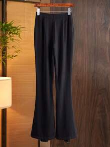 Chiquease 女士时尚黑色喇叭腿瘦腿裤 - 黑色 - 查看 2