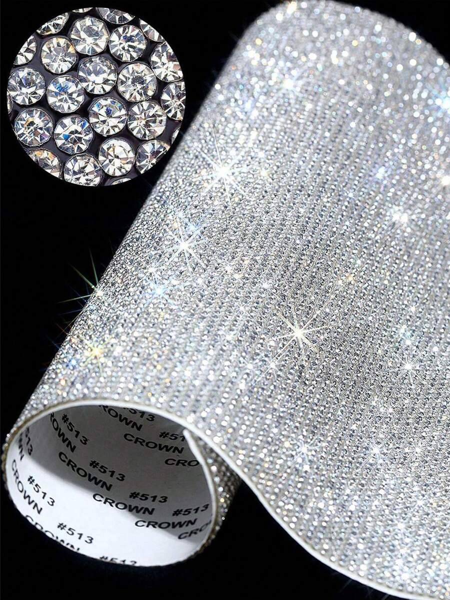 1pc Rhinestone Decor Tape, 7.8 X 9.4 Inch Self Adhesive Glitter Car Phone Craft Decorative Sticker, For DIY