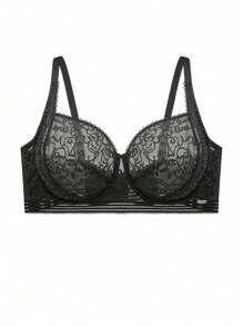 LUVLETTE Plus Sexy Lingerie Lounge Curve Sheer Full Coverage Unlined Lace Elegance Chic & Cozy Minimizer Black Bra