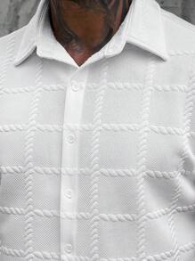 Manfinity CasualCool 2pc Men's Textured Jacquard Suit, Solid Color Lapel Short-Sleeved Button-Down Shirt And Drawstring Shorts, Suitable For Summer Daily Wear, Suitable For Father's Day Gift - White - View 4