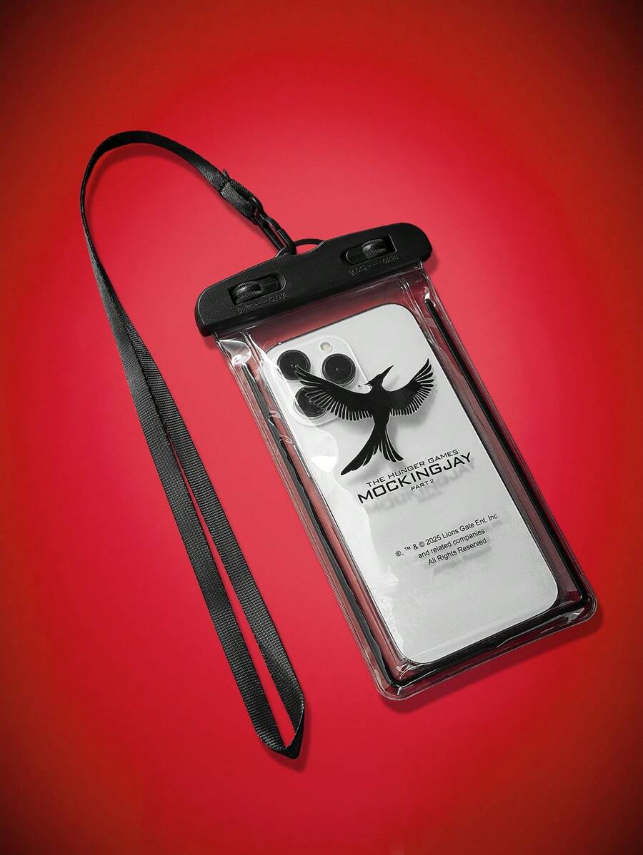 The Hunger Games X SHEIN Fashionable Letter & Graphic Print Transparent Waterproof Phone Pouch, Travel Accessory - Black - View 1