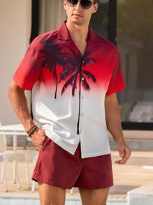 Manfinity Swimmode Men's Beach Set: Short Sleeve Shirt And Shorts, Fashion For Summer, Hawaiian - Burgundy - View 4