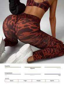 SHEIN Leopard Print Sports Bra & Leggings 2Pcs Set For Women - Brown - View 5