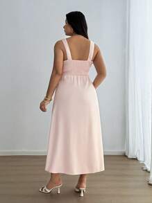 SHEIN Unity Party Satin Dress With Side Slit, Elegant Twist Knot Design - Pink - View 3
