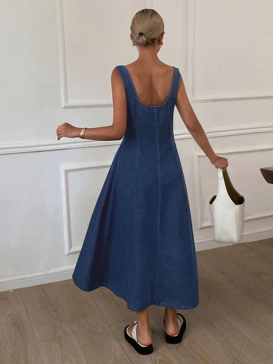 Women's Summer Casual Solid A-Line Denim Dress