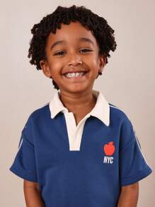 SUMWON 纽约男孩运动Polo衫夏季橄榄球衫，团队运动街头风格，布鲁克林棒球联盟棒球赛季比赛服，适合叠穿，时尚百搭 - 藍色 - 查看 3