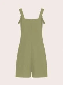 Chiquease Women Summer Casual Button Decor Dual Pocket Jumpsuit - Green - View 2
