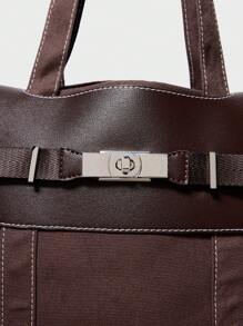 SHECARRY 女士手提包 女士背包 通用 适合所有季节 适用于晚餐/约会/派对/学校/旅行/通勤/购物包 休闲基本款 女士手提包 女士背包 金属扣，绗缝，休闲基本款 便携 大容量 穿戴/返校 学生 - 咖啡棕 - 查看 4