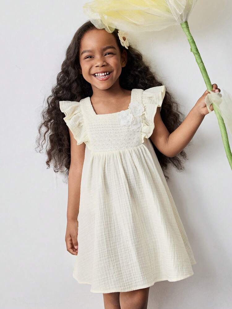 Young Girl Loose Casual 3D Floral Pattern Dress