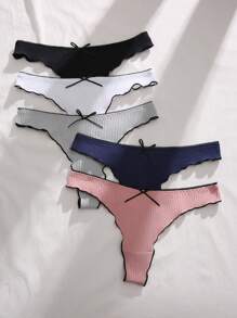 PetitDoll 5 条装 蝴蝶结装饰 生菜边 性感丁字裤 - 彩色 - 查看 8