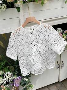 Comfortcana Maglietta casual da donna per le vacanze, a maniche corte, tinta unita, con dettaglio a pois