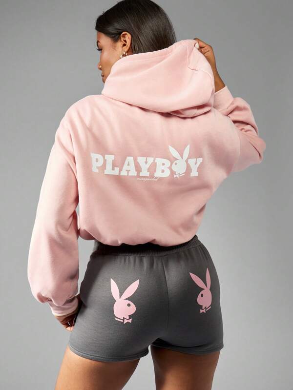 Missguided x Playboy Hanorac cu mânecă lungă și tiv încrețit, casual, cu fermoar, pentru confort acasă și lenjerie de casă relaxată, stil athleisure