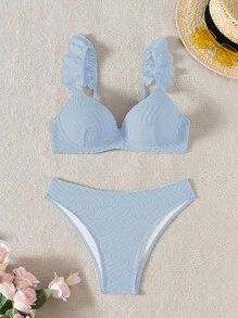 Swim Basics Women's Solid Color Textured Fabric Scoop Neck Bikini Set, For Beach Vacation For Summer