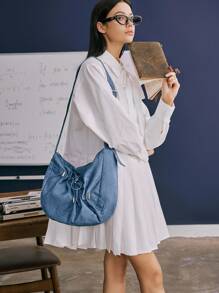 SHECARRY Handväska för kvinnor Denimeffekt Höst och vinter Akademisk semester Gata Resor Pendling Arbete Fritidsarbete Dagligen Enkelt Dragsko Design Vikbar metalldekoration Studenter Bokvik - Blå - Visa 2