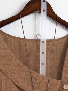 Linhara Plus Size Women Solid Asymmetric Ruffle Hem Short Sleeve Blouse - Khaki - View 4