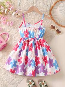 SHEIN Summer Young Girls Ditsy Floral Cami Dress, Suitable For Party, Beach, Vacation - Multicolor - View 2