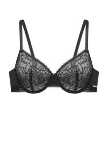 LUVLETTE Sexy Lingerie Lounge Curve Sheer Full Coverage Unlined Lace Elegance Chic & Cozy Minimizer Black Bra