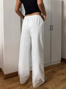 CovetEZ Pantalones casuales rectos y sueltos de mujer con cordón en la cintura, color blanco