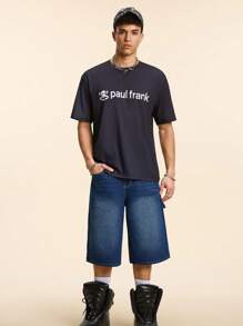 Paul Frank X SHEIN Men's Casual Letter & Monkey Print Round Neck Short Sleeve T-Shirt, Summer - Black - View 6