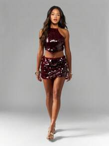 MISSGUIDED 闪亮迪斯科派对迷你裙节日俱乐部亮片假日新年派对庆祝圣诞节