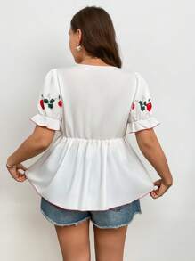 Flirla Plus Size Summer Casual Strawberry Print Tie-Up Shirt