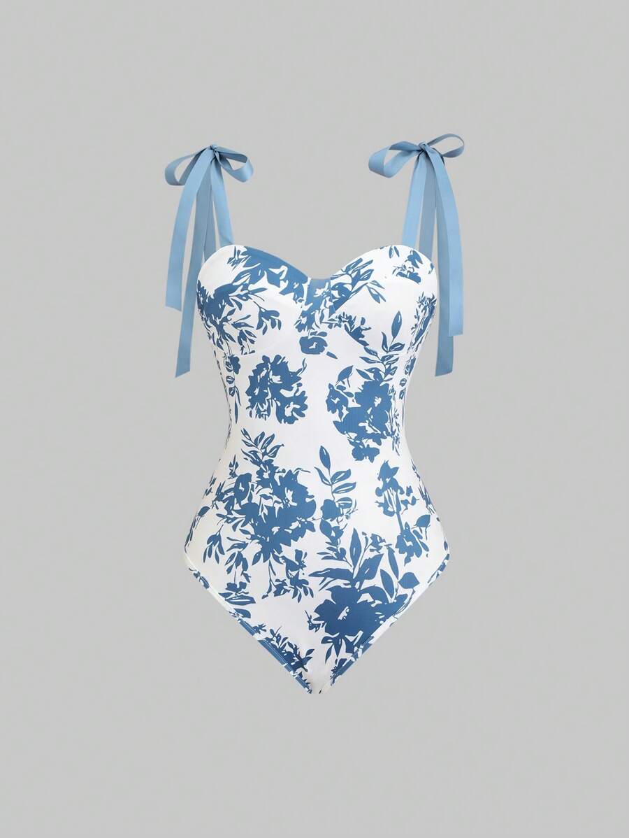 Sweetra Women's Spring/Summer Chinese Style Ceramic Print White Wrap Bodysuit