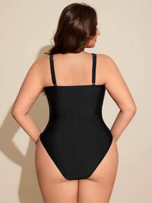 Swim Chiccia Plus Size One-Piece Swimsuit, Solid Color, Simple & Fashionable, Suitable For Summer