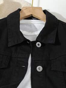 Sparklyn Teen Girls' Long Sleeve Single Breasted Frayed Edge Casual Denim Jacket