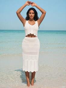 SHEIN Robe de plage pour femme, coupe ajourée, jupe et Top d'été