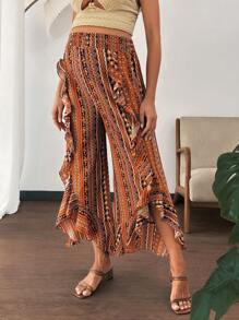 SHEIN Retro Printed Pants, Fashionable For Summer - Brown - View 5