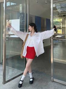 DAZY 女士/女孩休闲蝴蝶结印花长袖衬衫，秋装 - 白色 - 查看 8