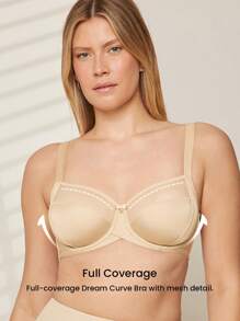 LUVLETTE Nude Unlined Full Coverage Side Support Mesh Sheer Basic Breezy Comfort Minimizer Bra - Apricot - View 7