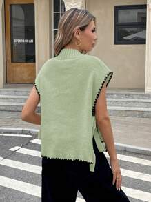 SHEIN Frenchy Chaleco de punto con cuello alto y detalles de color block para mujer