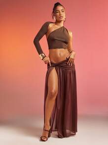 Hauture Women's Solid Color One Shoulder Casual Top, Fashionable For Summer - Brown - View 4