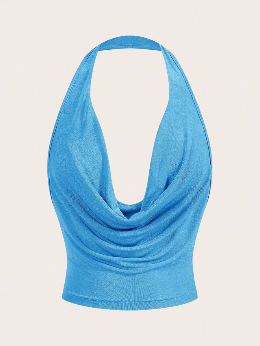 Sweetina 女式圆领无袖短款 Y2K 红色性感上衣，时尚纯色 - 藍色 - 查看 1