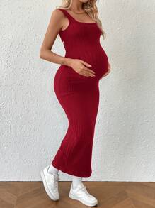 SHEIN Vestido de playa ajustado sin mangas con detalle de nudo en la espalda y color liso para embarazadas