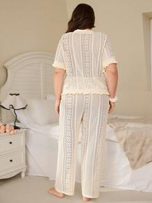 Serenescape Plus Size Ins Style Jacquard Semi-Sheer Pajama Set - Apricot - View 2