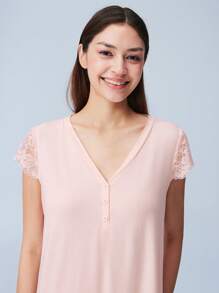 LUVLETTE Super Soft TENCEL™ Modal Pink Short-Sleeve Women Nightgown Airy Pajamas Dress Lingerie Bridal Intimates& Pyjamadressing - Pink - View 8